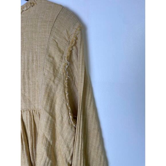 Free People Babydoll Henley Top Boho Edwardian Gauze Sand Dune Honey Size M - Picture 9 of 15